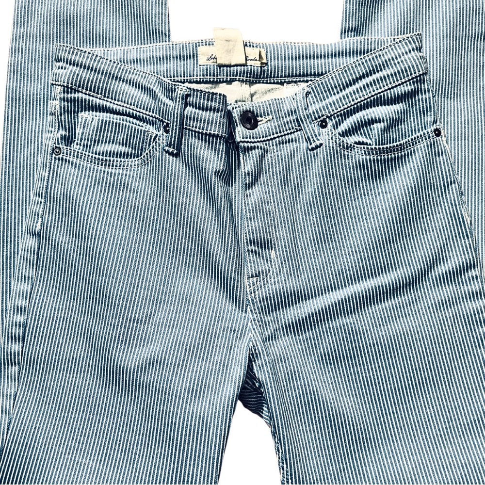 H&M L.O.G.G. Denim Jean Pants Blue & White Pin Striped 5 Pocket Women’s Size 8